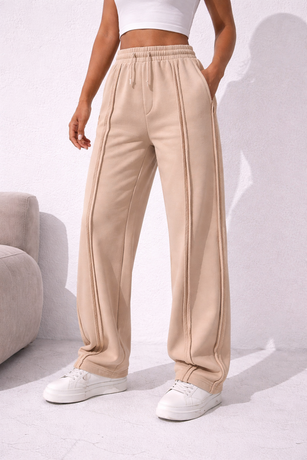 Women Beige Drift line Trouser