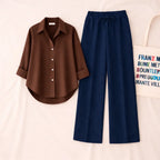 Brown Shirt & Navy Pant Set