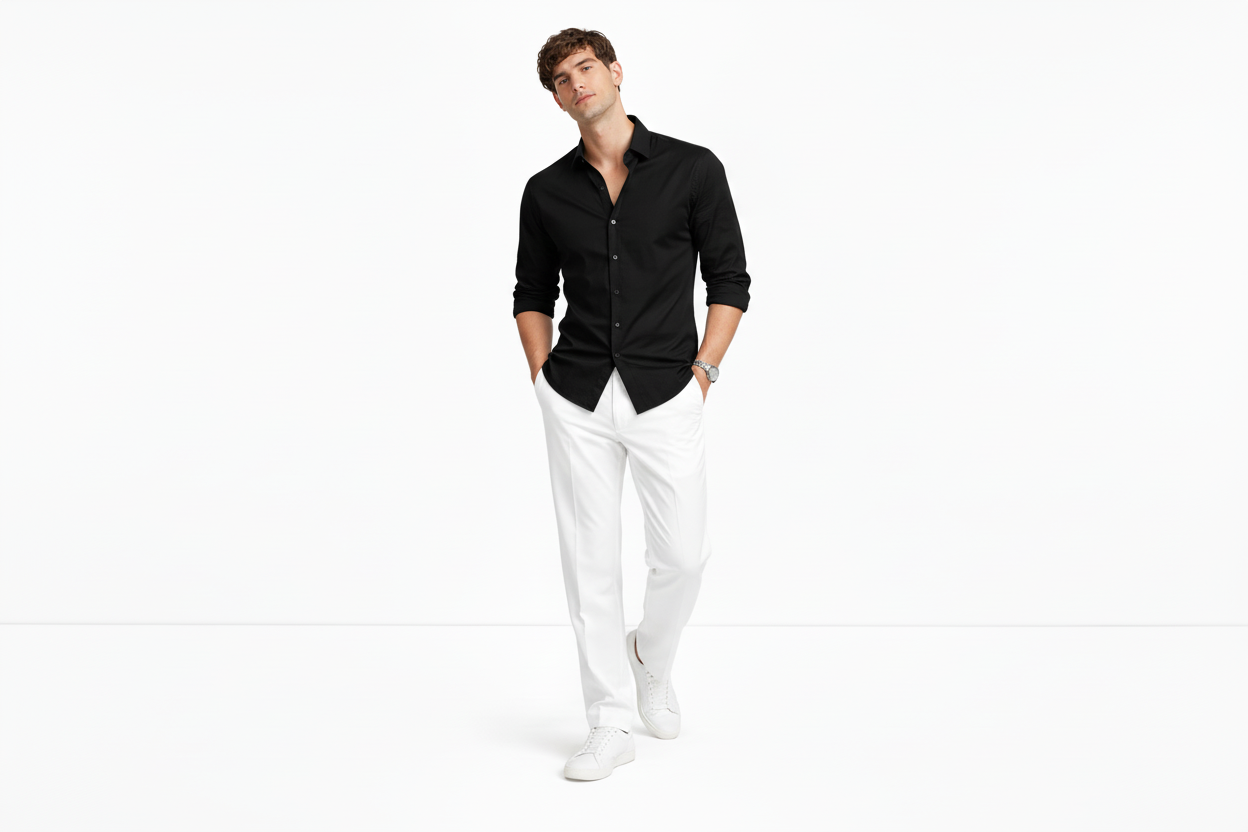 Black Shirt & White Trouser Set